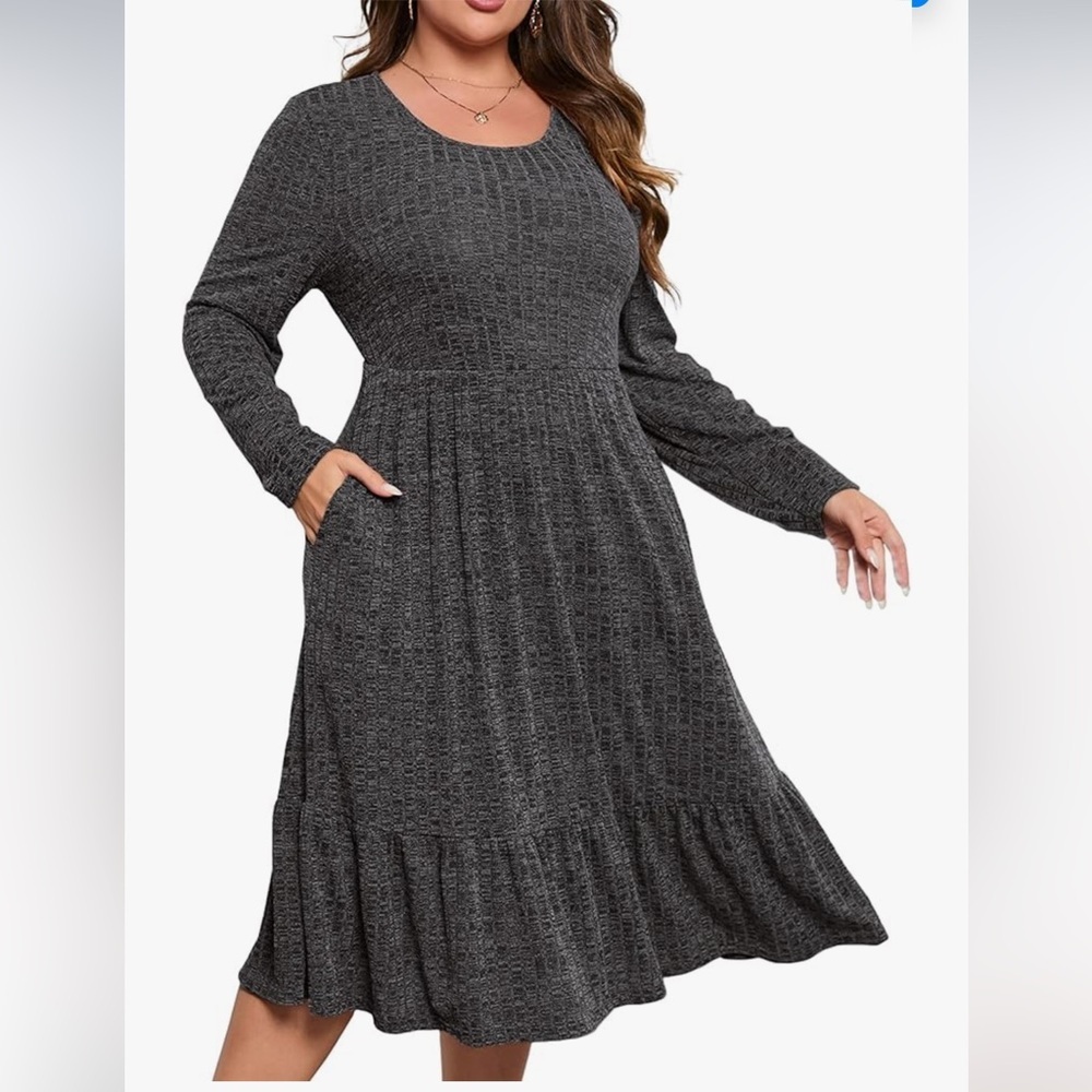 ShopWonder Ribbed Knit Sweater Stretchy Comfy Dress with Pocket Sz 3XL - Picture 2 of 6